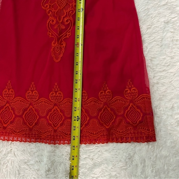 BCBGMaxazria 2 Mayela Red Strapless 100% Silk Embroidered Boho Fairy Mini Dress - Picture 14 of 15